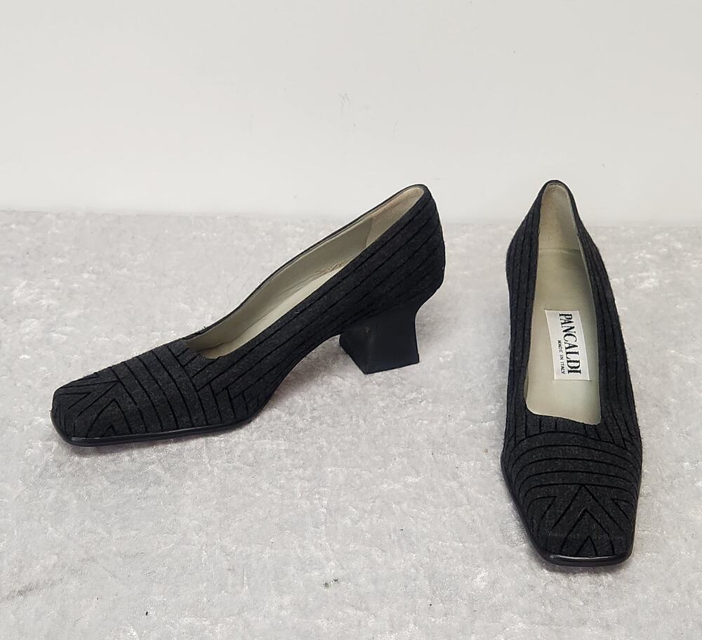 Vintage PANCALDI Women's Black & Gray Textured Block Heels-Size 6B